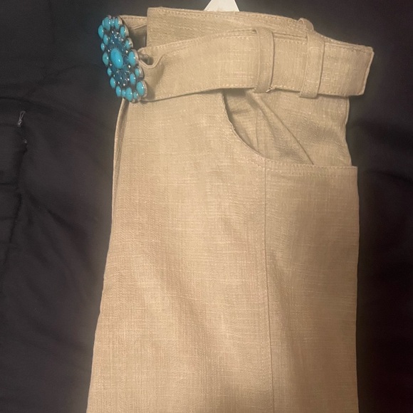 Bebe Designer pants. Straight leg, slightly flared with turquoise studded belt. - Picture 9 of 10